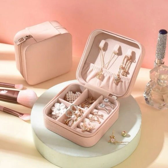 Zippered Jewelry Box Travel Storage Emerald Green, Dusty Pink, Black, Teal - Picture 4 of 16